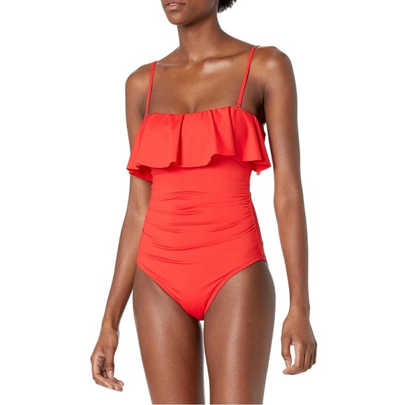 LA BLANCA Swimsuit Island Goddess Ruffle Womens SIZE 10 Cherry Red One Piece NWT